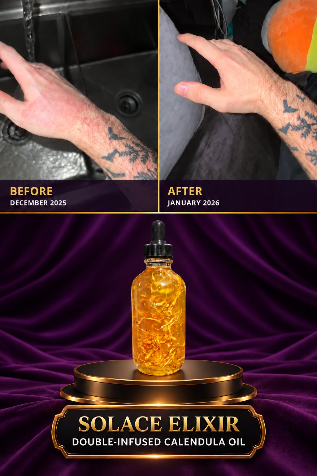 Solace Elixir Calendula Oil before and after
